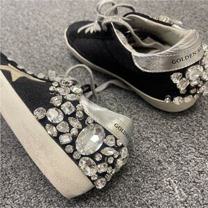 Golden Goose Black and Silver Sneakers with Crystal Details